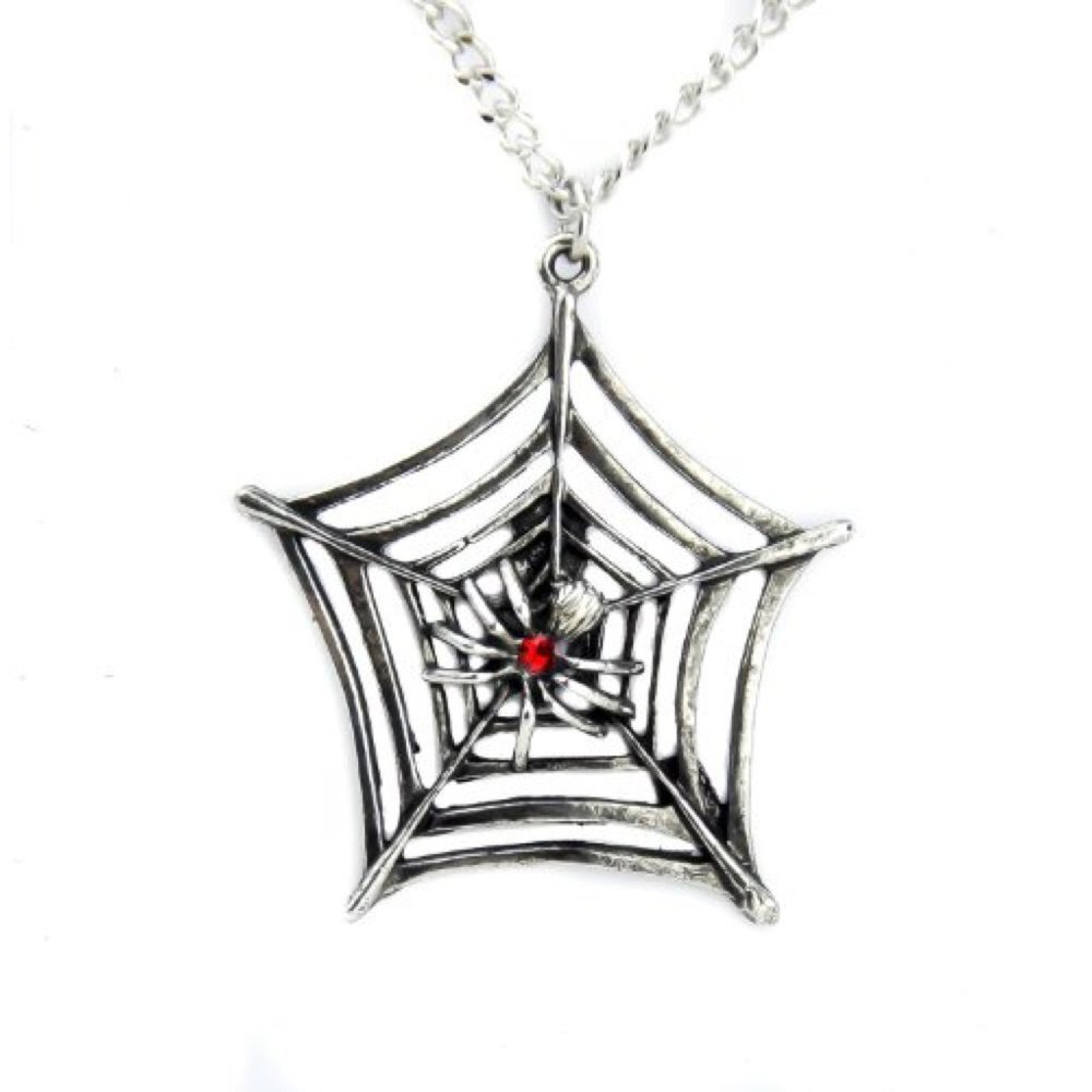 Spider Web Silver Necklace Pendant Gothic Punk Metal Grunge Alternative Witchy